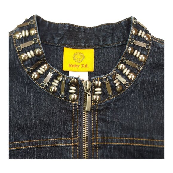 Ruby Rd Womens Denim Jacket Embellished Collar & Cuffs Size 18 Zip Stretch - Picture 4 of 13